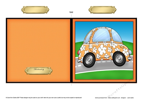 Floral Funky Car Quick Cut and Fold Card 