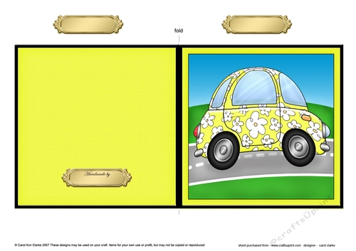 Floral Funky Car Quick Cut and Fold Card 
