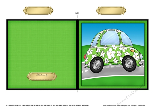 Floral Funky Car Quick Cut and Fold Card 