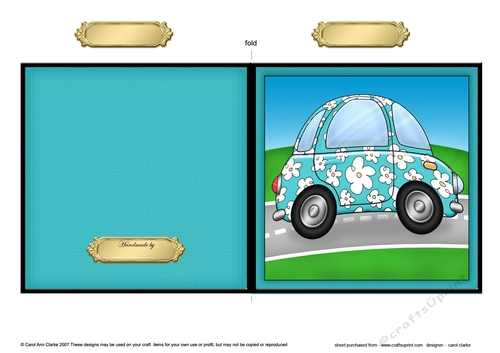 Floral Funky Car Quick Cut and Fold Card 
