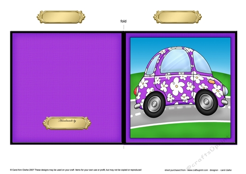 Floral Funky Car Quick Cut and Fold Card 