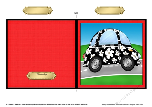 Floral Funky Car Quick Cut and Fold Card 