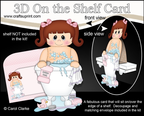 3D On the Shelf Card Kit - Bathtub Buddies - Cute Little Girl Kaylar has a Bubble Bath