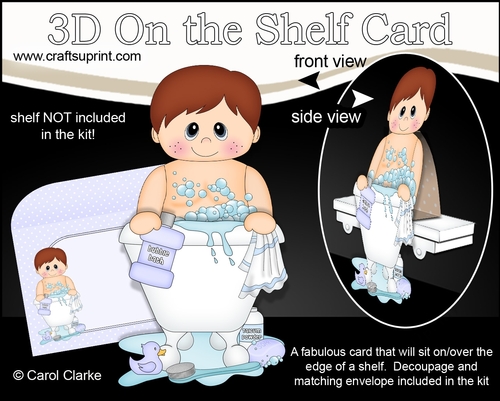 3D On the Shelf Card Kit - Bathtub Buddies - Cute Little Boy Theodore has a Bubble Bath