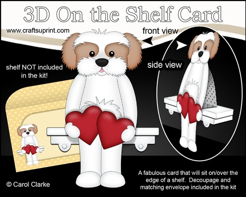 3D On the Shelf Card Kit - Hearts Love & Romance Little Cavachon Dog BoBo