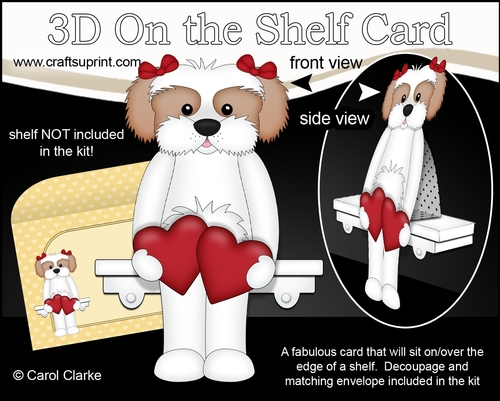 3D On the Shelf Card Kit - Hearts Love & Romance Little Cavachon Dog Button