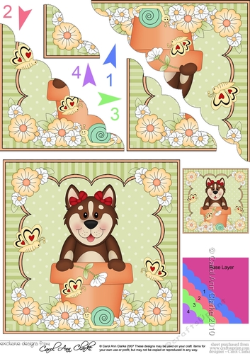 Flower Pot Friends Cute Little Husky Dog Scalloped Corner Stacker