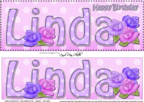 Large DL Happy Birthday LINDA 3D decoupage