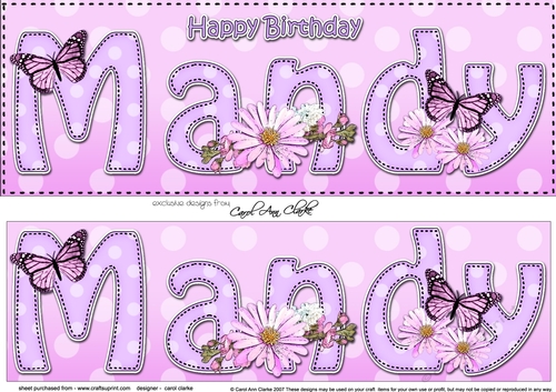 Large DL Happy Birthday MANDY 3D decoupage