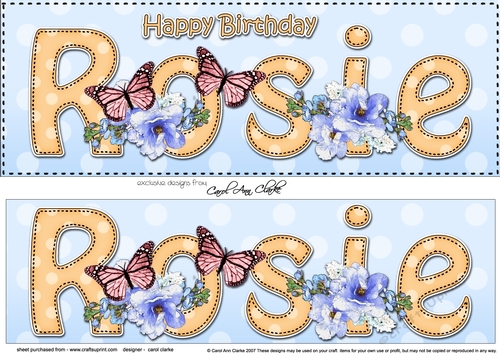 Large DL Happy Birthday ROSIE 3D decoupage