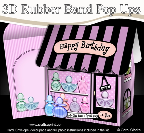 3D Shoppe Pop Up Rubber Band Card Kit  -  The Sweet Scent of Success Perfume Shop