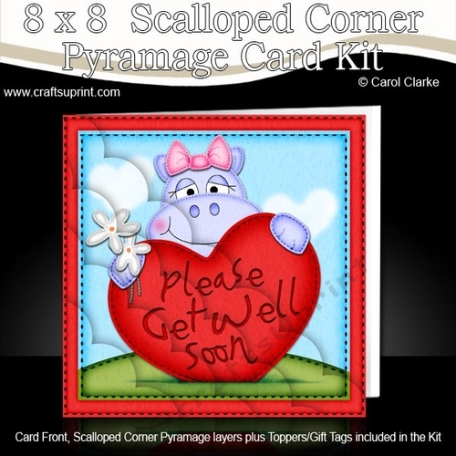 8 x 8 Hilda Hippo Get Well Heart Scalloped Corner Kit