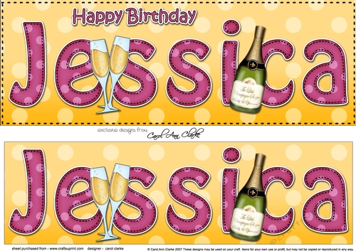 Large DL Happy Birthday JESSICA 3D decoupage