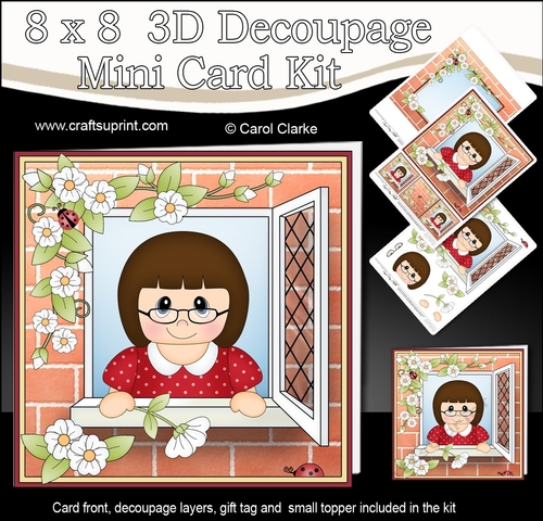 8 x 8 Mini Kit with 3d Decoupage - Through the Window - Young Lady