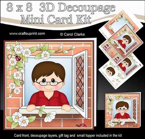 8 x 8 Mini Kit with 3d Decoupage - Through the Window - Young Man