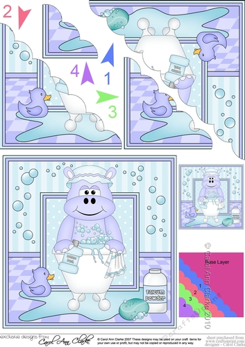 Cute Little Hippo Bathtub Buddies Scalloped Corner Stacker