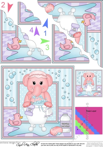 Cute Little Elephant Bathtub Buddies Scalloped Corner Stacker