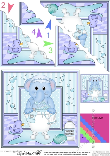 Cute Little Elephant Bathtub Buddies Scalloped Corner Stacker