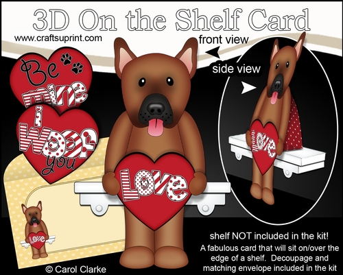 3D On the Shelf Card Kit - Hearts Love & Romance Little German Shepherd Dog Nash