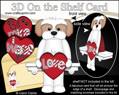 3D On the Shelf Card Kit - Hearts Love & Romance Little Cavachon Dog BoBo