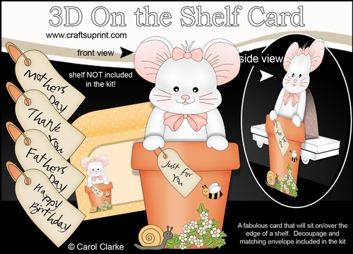3D On the Shelf Card Kit - Flower Pot Friends Little Mouse Squeak