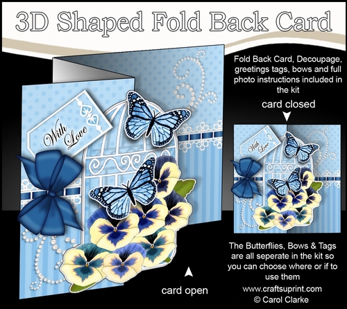 3D Shaped No-Hole Fold Back Mini Kit - Birdcage, Blue Pansies, Butterflies & Lace 