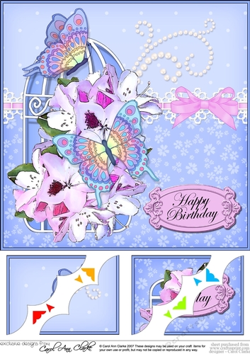8 x 8 Birthday Butterflies and Flowers Birdcage Scalloped Corner Topper 