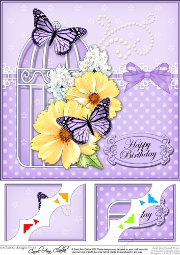 8 x 8 Birthday Butterflies and Flowers Birdcage Scalloped Corner Topper 