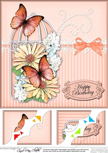8 x 8 Birthday Butterflies and Flowers Birdcage Scalloped Corner Topper 