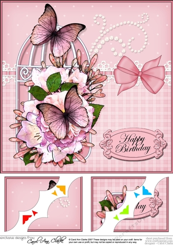 8 x 8 Birthday Butterflies and Flowers Birdcage Scalloped Corner Topper 