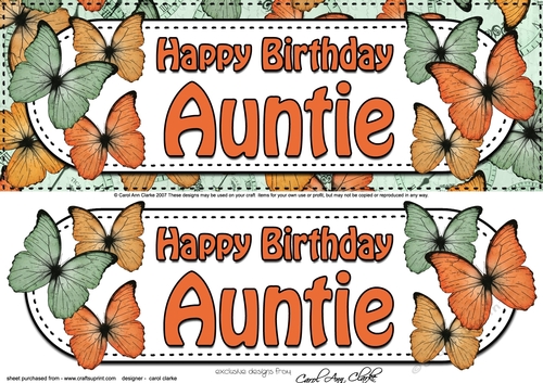 Large DL Happy Birthday AUNTIE Butterflies 3D decoupage