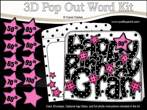 3D Happy Birthday Gran Stars with Ages 50 to 100 Pop Out Word Card Kit