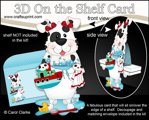 3D On the Shelf Card Kit - Bathtub Buddies - Little Spotty Dog Mitzi has a Bubble Bath
