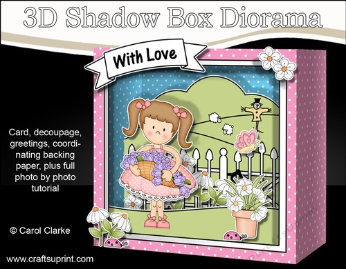 3D Cute Girlz Diorama Shadow Box Card Mini Kit  - Liz has a Basket of Flowers