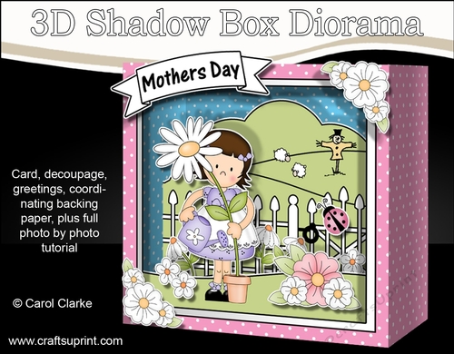 3D Cute Girlz Diorama Shadow Box Card Mini Kit  - Suzi has a Pretty Flower
