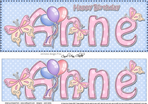 Large DL Happy Birthday ANNE 3D decoupage