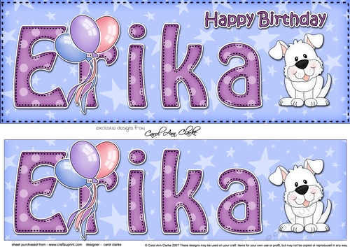 Large DL Happy Birthday ERIKA 3D decoupage