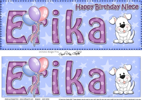 Large DL Happy Birthday Niece ERIKA 3D decoupage