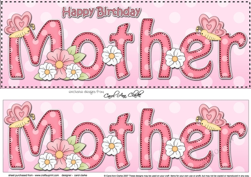 Large DL Happy Birthday MOTHER 3D decoupage