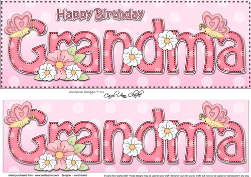 Large DL Happy Birthday GRANDMA 3D decoupage