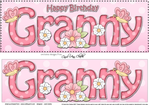 Large DL Happy Birthday GRANNY 3D decoupage
