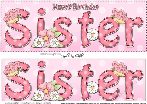 Large DL Happy Birthday SISTER 3D decoupage