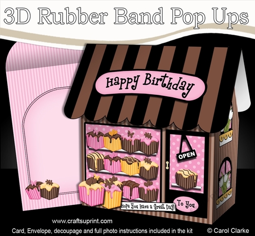 3D Shoppe Pop Up Rubber Band Card Kit  -  The Cherry on Top Fondant Fancy Cake Shop