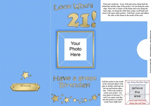 Add a Photo 21st Birthday Card with easy fold frame