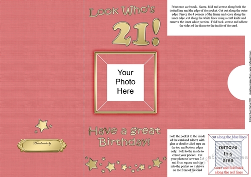 Add a Photo 21st Birthday Card with easy fold frame