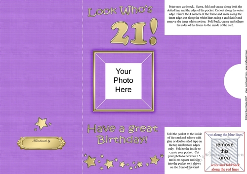 Add a Photo 21st Birthday Card with easy fold frame