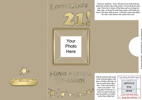 Add a Photo 21st Birthday Card with easy fold frame