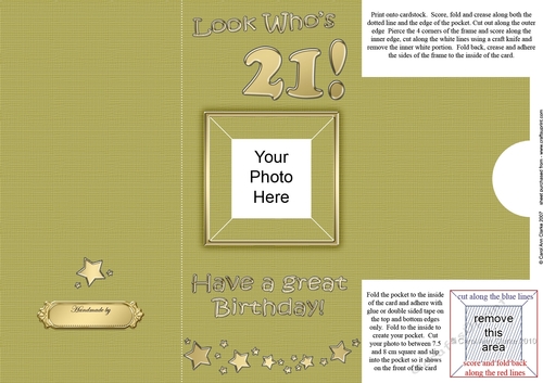 Add a Photo 21st Birthday Card with easy fold frame