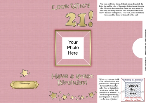 Add a Photo 21st Birthday Card with easy fold frame