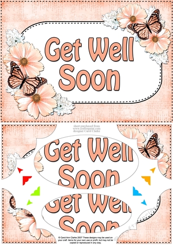 A5 GET WELL SOON Butterflies & Flowers Scallop Corners and Pyramage
